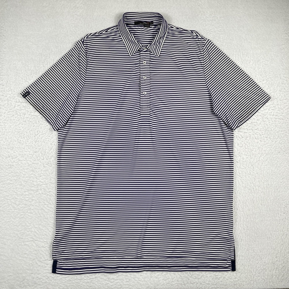 RLX Ralph Lauren Polo Shirt Mens XL Purple White Striped Performance Golfer